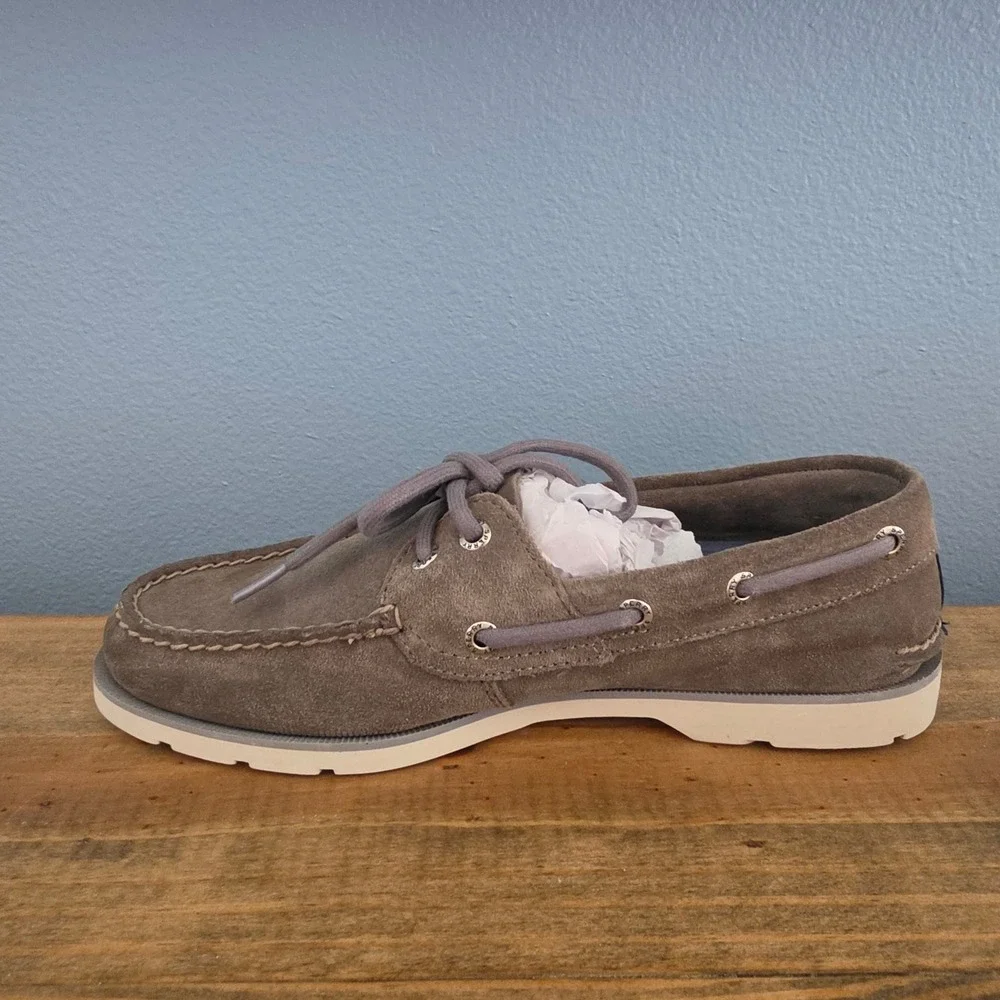 Sperry Mens Leeward 2-Eye Boat Shoe Grey Suede Loafer STS19908 Size 7M